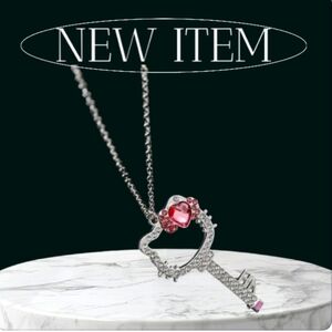 NEW SS Hello Kitty Key Rhinestone Pendant w/almost 24" necklace